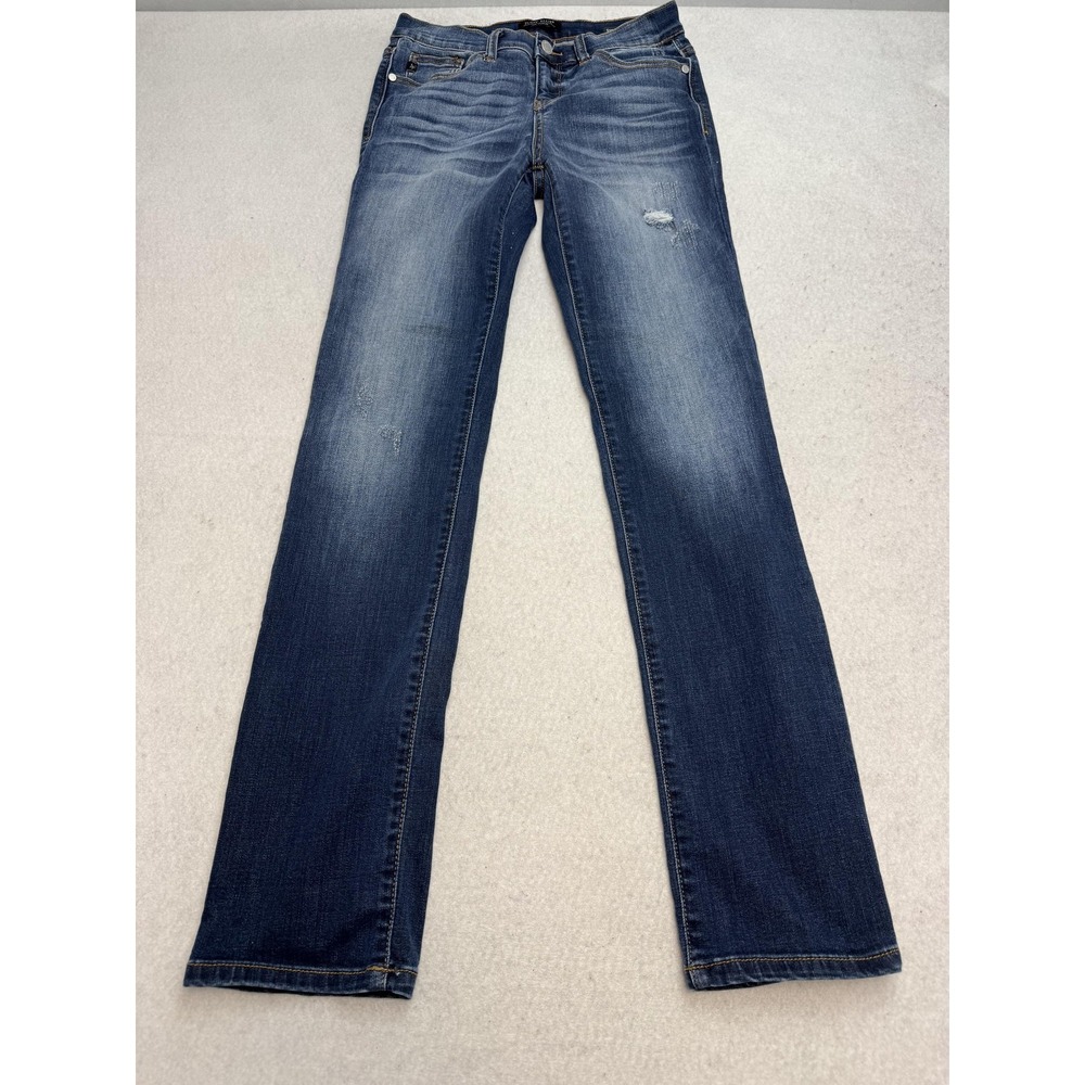 Judy Blue Jeans Women's 7/28 Blue Mid Rise Straight Fit Distressed Stretch Denim
